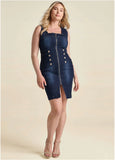 Zip Front Denim Dress Dark Wash
