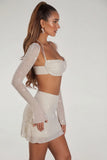 Embellished Long Sleeve Crop Top in Ivory