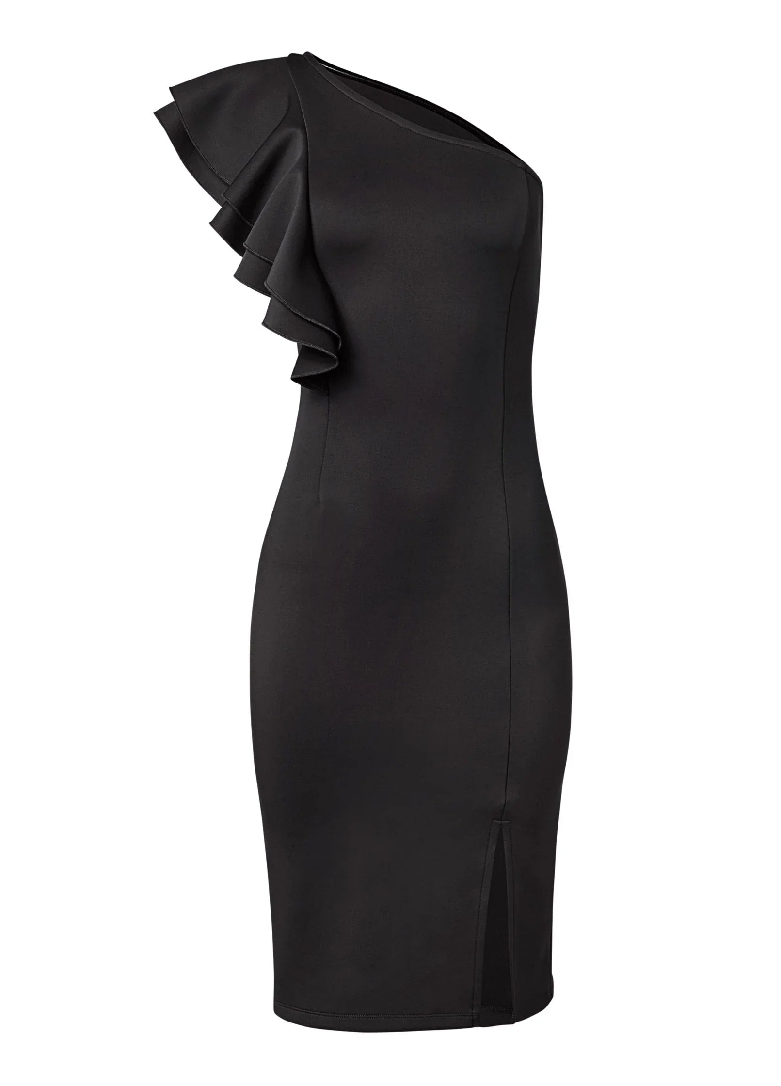 One Shoulder Ruffle Dress Black