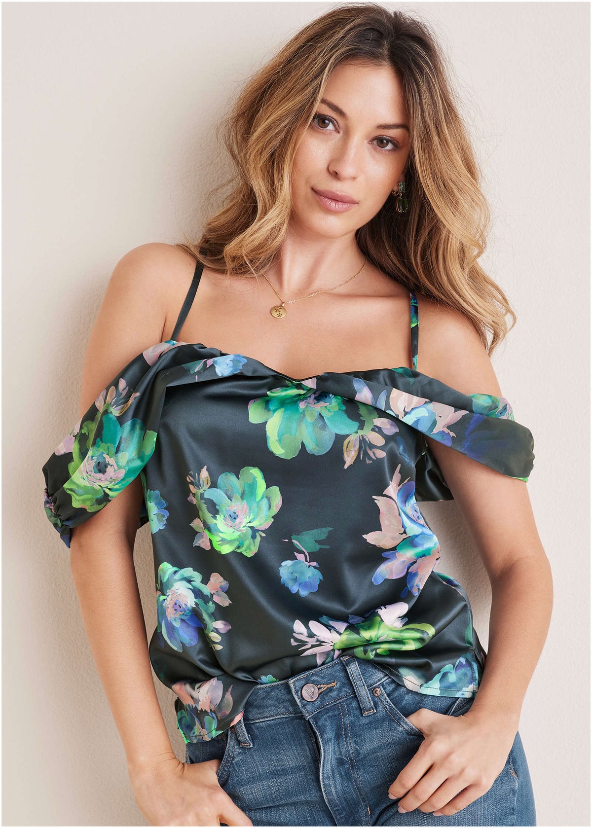 Cold Shoulder Draped Tank Midnight Garden