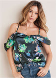 Cold Shoulder Draped Tank Midnight Garden