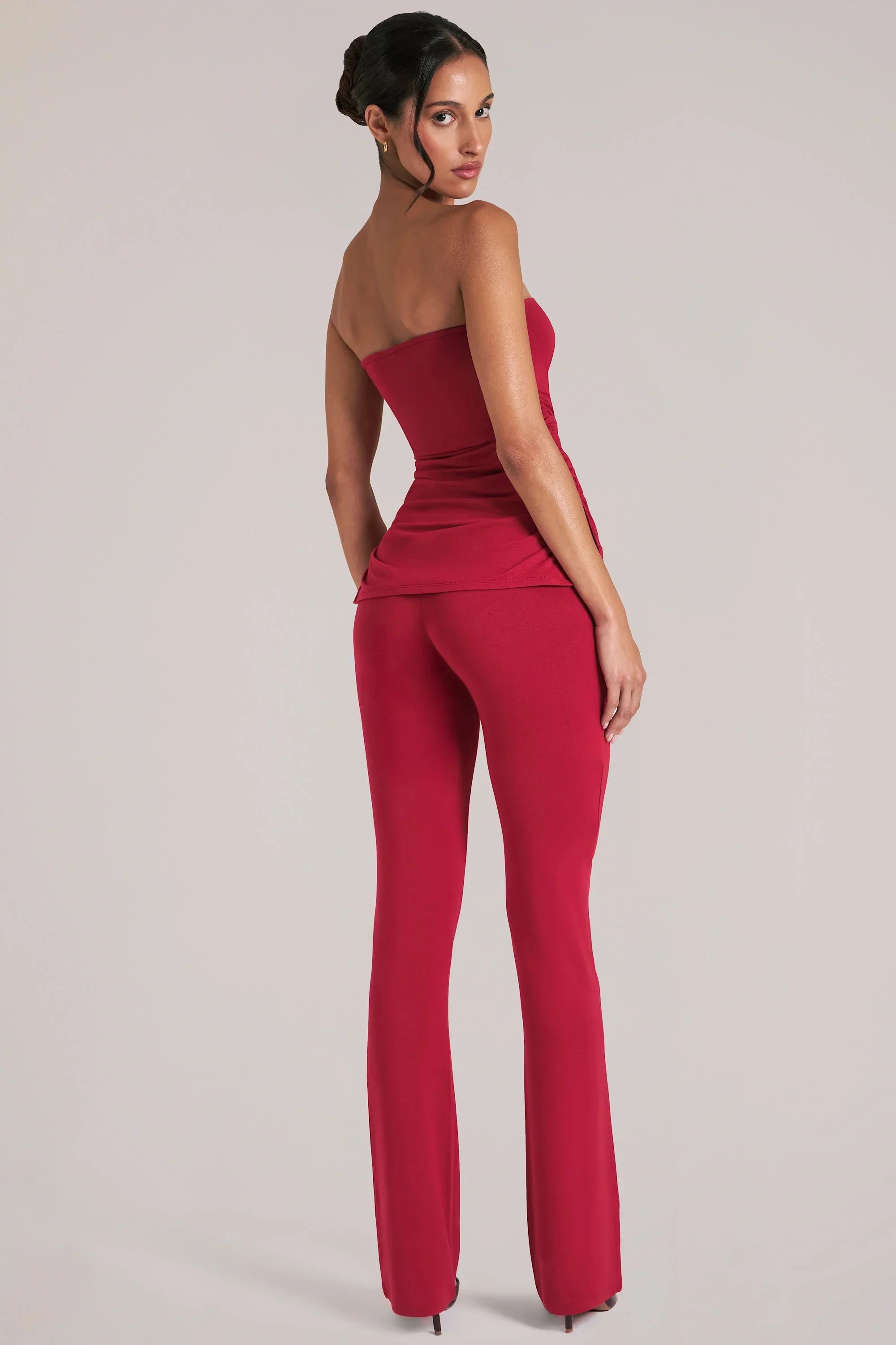 Mid Rise Fitted Trousers in Cherry Red