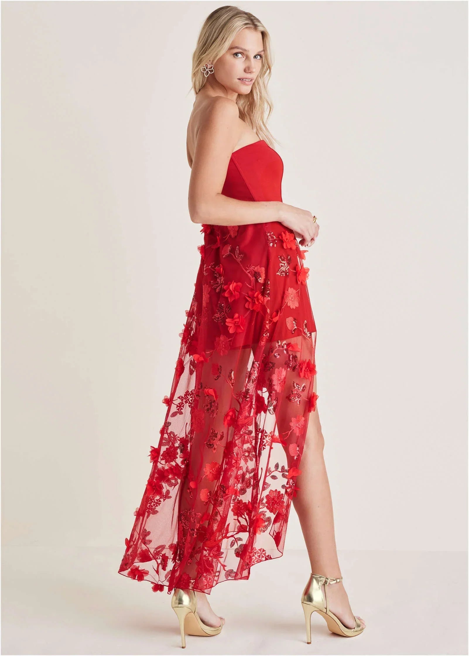 Sequin Applique Overlay Romper Equestrian Red
