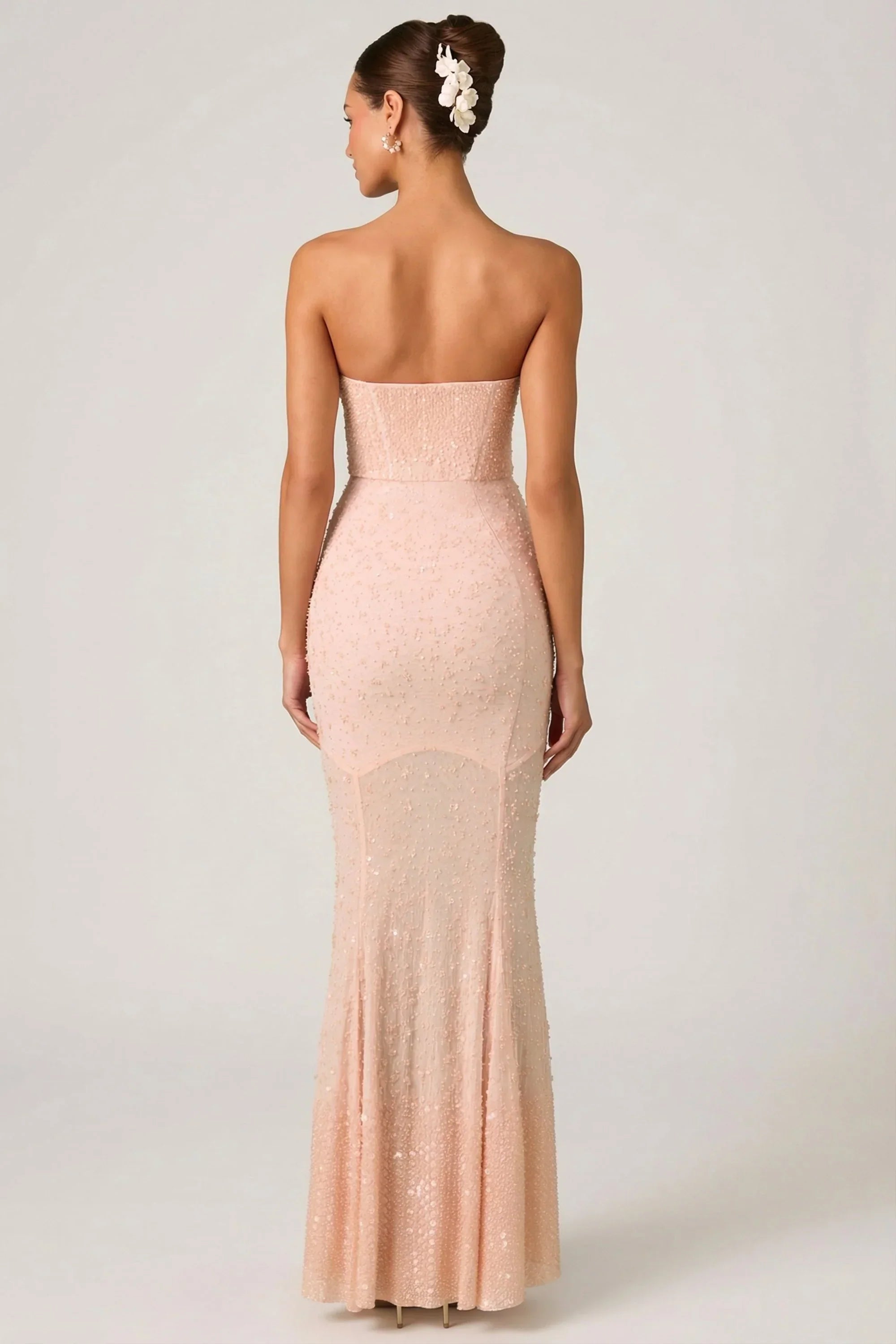 Embellished Sweetheart Neck Fishtail Gown in Dusty Rose