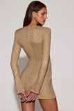 Embellished Asymmetric Bodycon Mini Dress in Gold