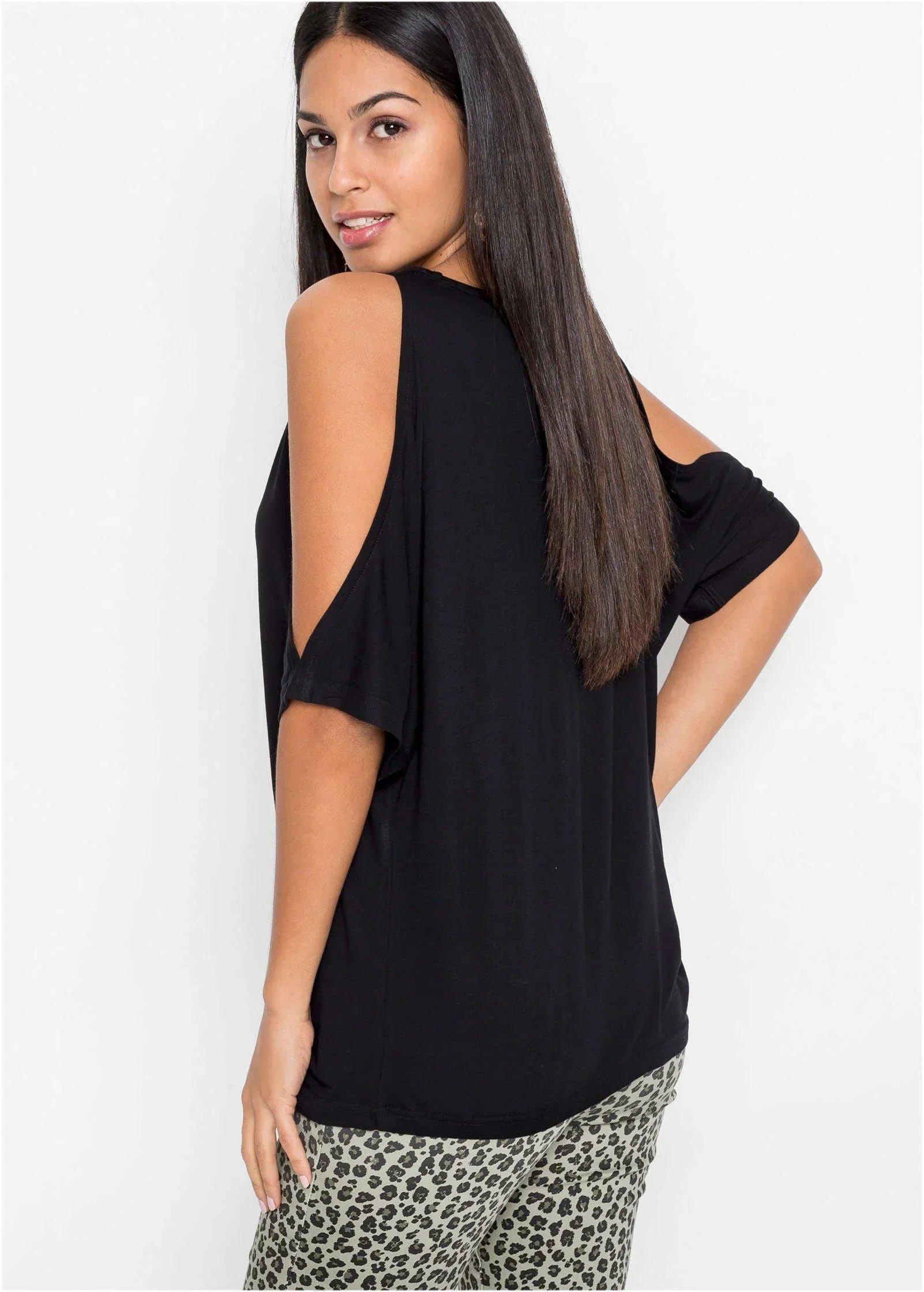 Cold Shoudler T Shirt Black