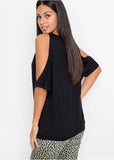Cold Shoudler T Shirt Black
