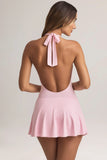 Modal Halterneck A Line Mini Dress in Pastel Pink