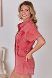 Savannah Leigh Red Button Up Denim Romper