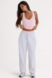 Brushed Cotton Jersey Mid Rise Relaxed Joggers in Grey Marl