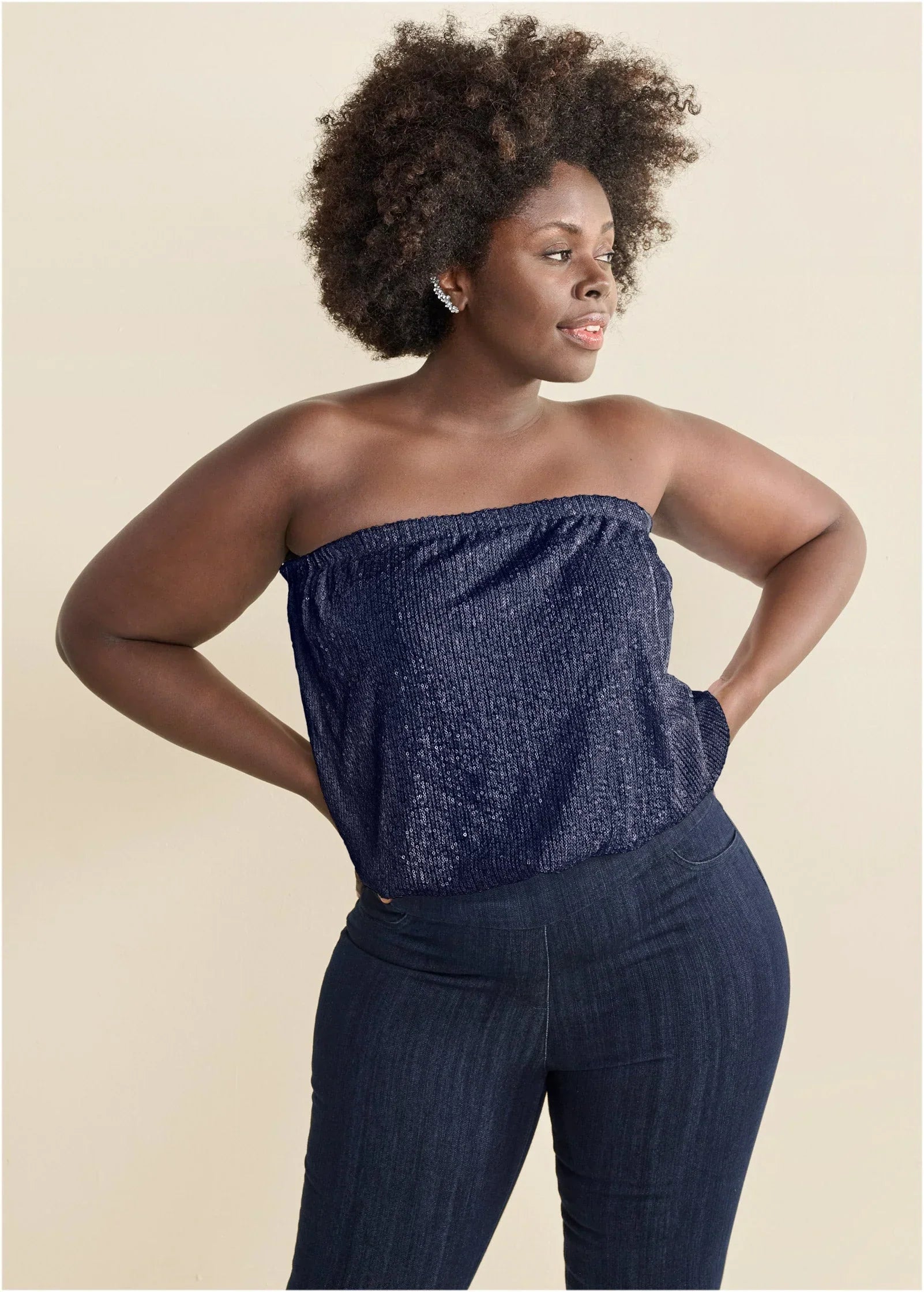 Sequin Tube Top Navy