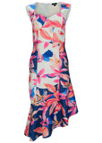 Ruffle Trim Scuba Dress Flower Wave