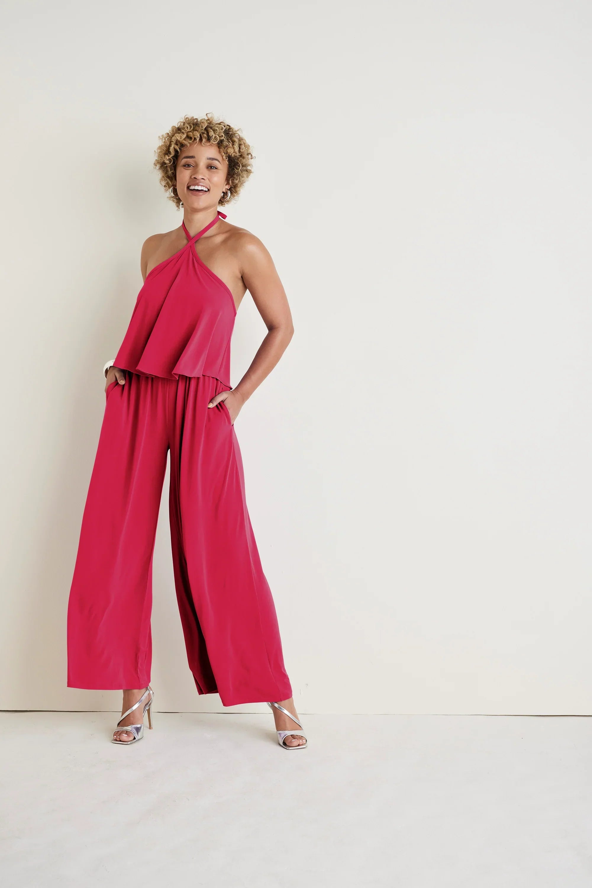 Cross Neck Jumpsuit Red