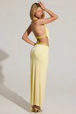Embellished Low Rise Maxi Skirt in Lemon Yellow