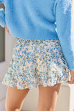 Through The Garden Blue Multi Color Floral Mini Skort