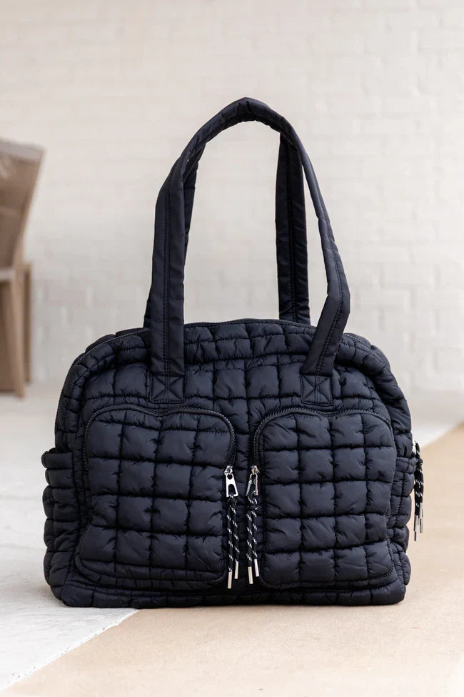 Haylie Black Quilted Weekender Bag