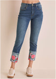Embroidered Crop Jean Medium Wash