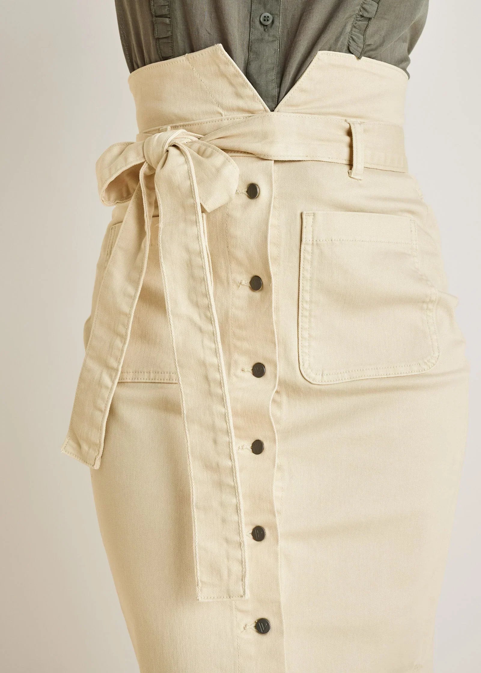 Color Denim Midi Skirt Cream