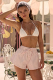 Mid Rise Cotton Poplin Shorts in Pink Stripe