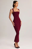 Modal Square Neck Bodycon Midi Dress in Wine