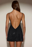 Embellished Soft Scoop Backless Fitted Mini Dress in Black