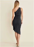 One Shoulder Dress Jet Black