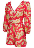 Linen Balloon Sleeve Romper Warm Block Floral