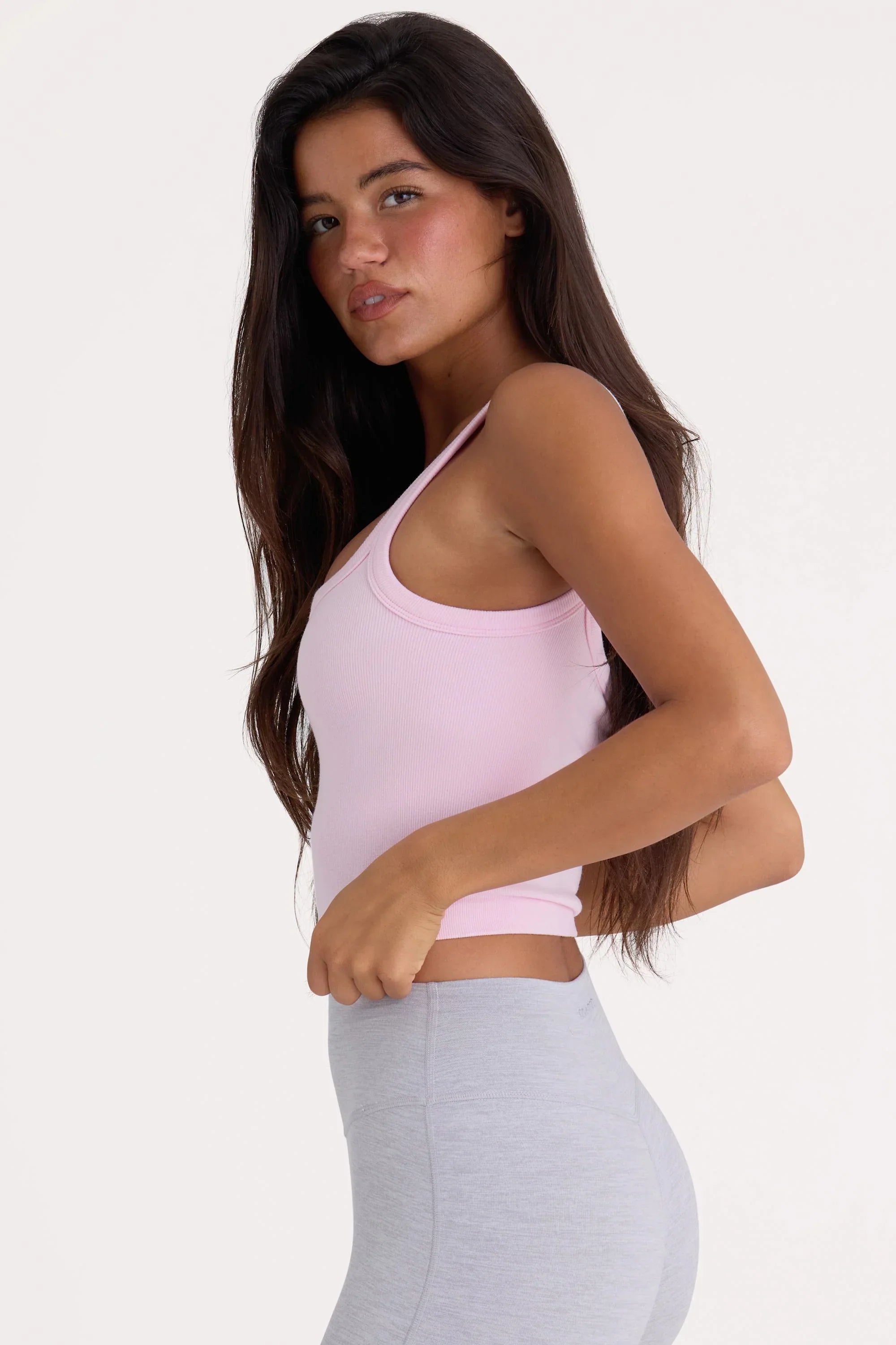 Seamless Soft Rib Square Neck Tank Top in Powder Pink