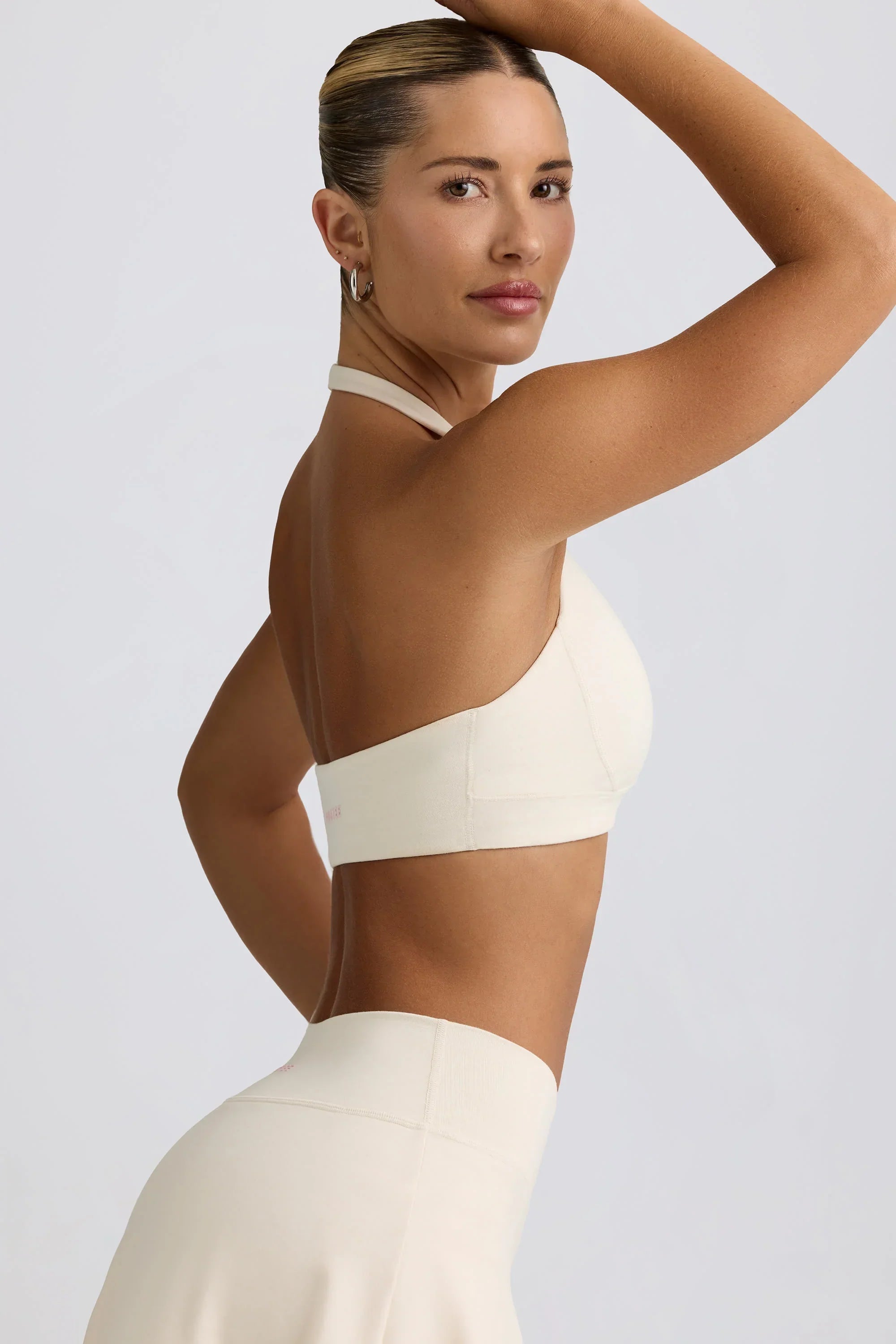 Brushed Jersey V Neck Sports Bra in Vanilla