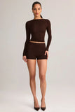 Modal High Rise Bodycon Mini Shorts in Chocolate Brown