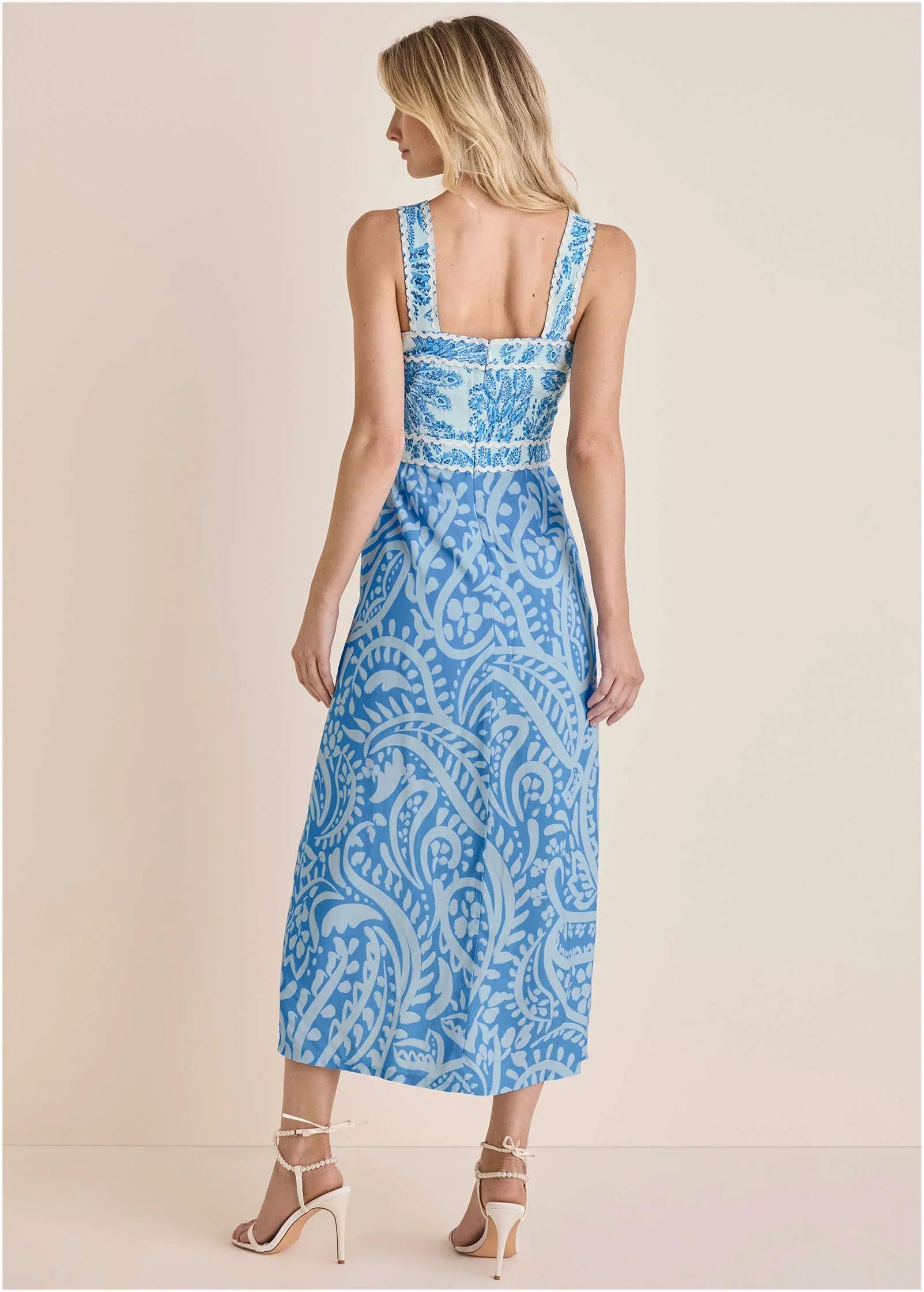 Contrast High Slit Maxi Blue Allover Spring Paisley