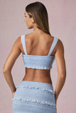 Ruffle Tie Front Crop Top in Powder Blue