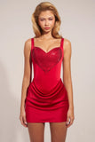 Satin Sweetheart Neck A Line Mini Dress in Rose Red
