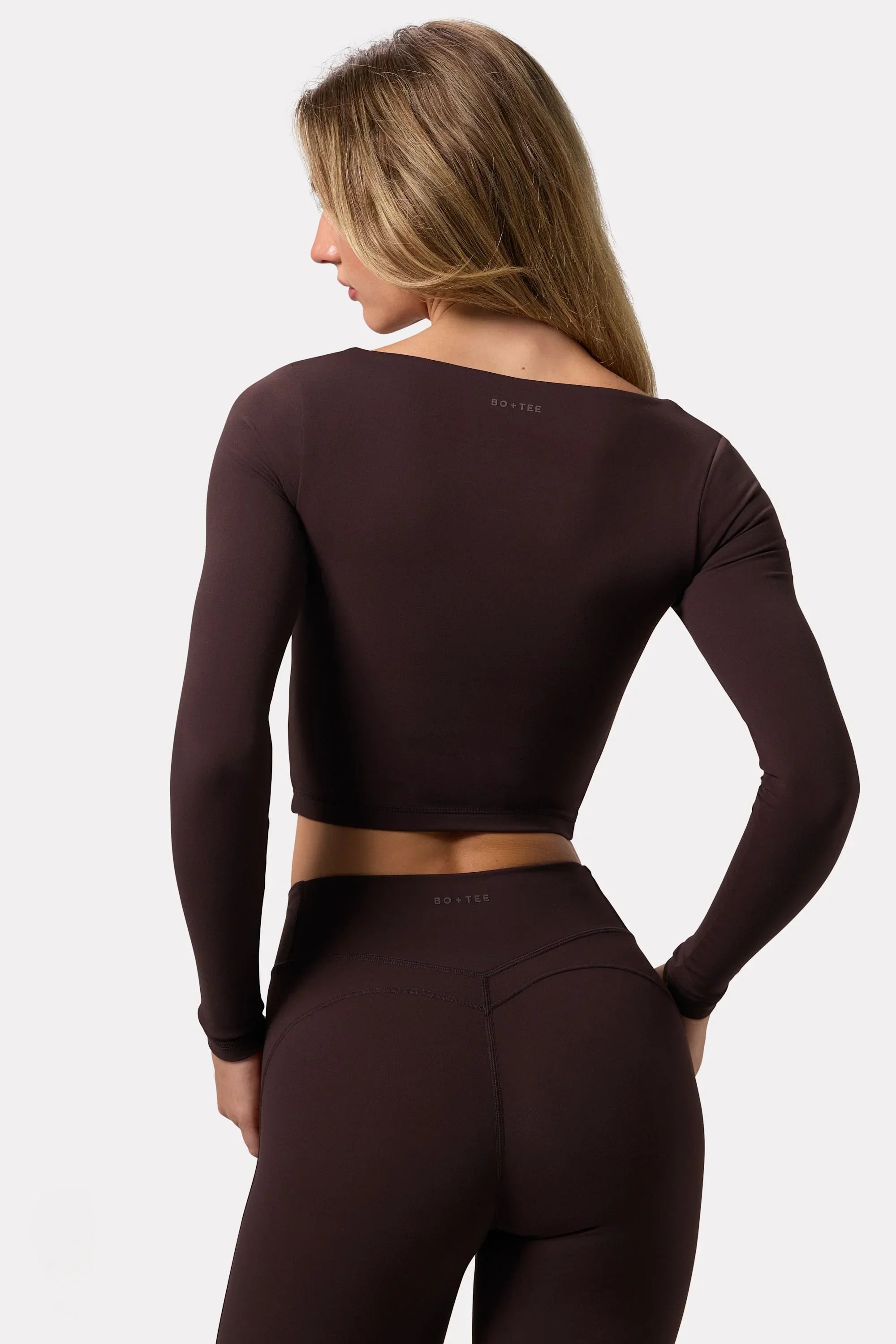 Soft Active Twist Front Crop Top in Espresso