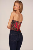 Bandeau Lace Up Corset Top in Rose Leopard Print