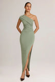 Modal Asymmetric Ruched Maxi Dress in Sage Green