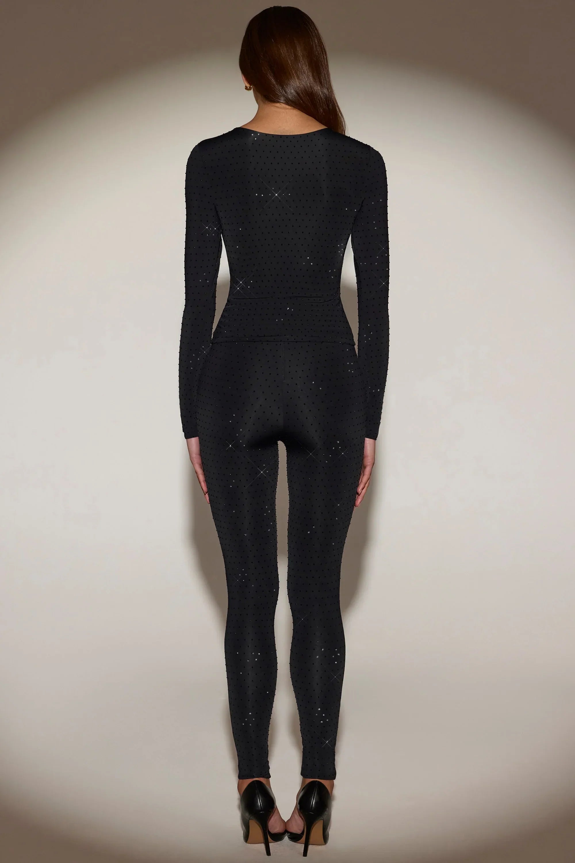Embellished Jersey High Waisted Leggings in Black