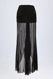 Ruched Hardware Detail Fishtail Maxi Skirt in Black