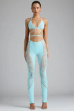 Petite Embellished Mid Rise Flared Trousers in Ice Blue