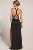 Cowl Neck Thigh High Gown in Black