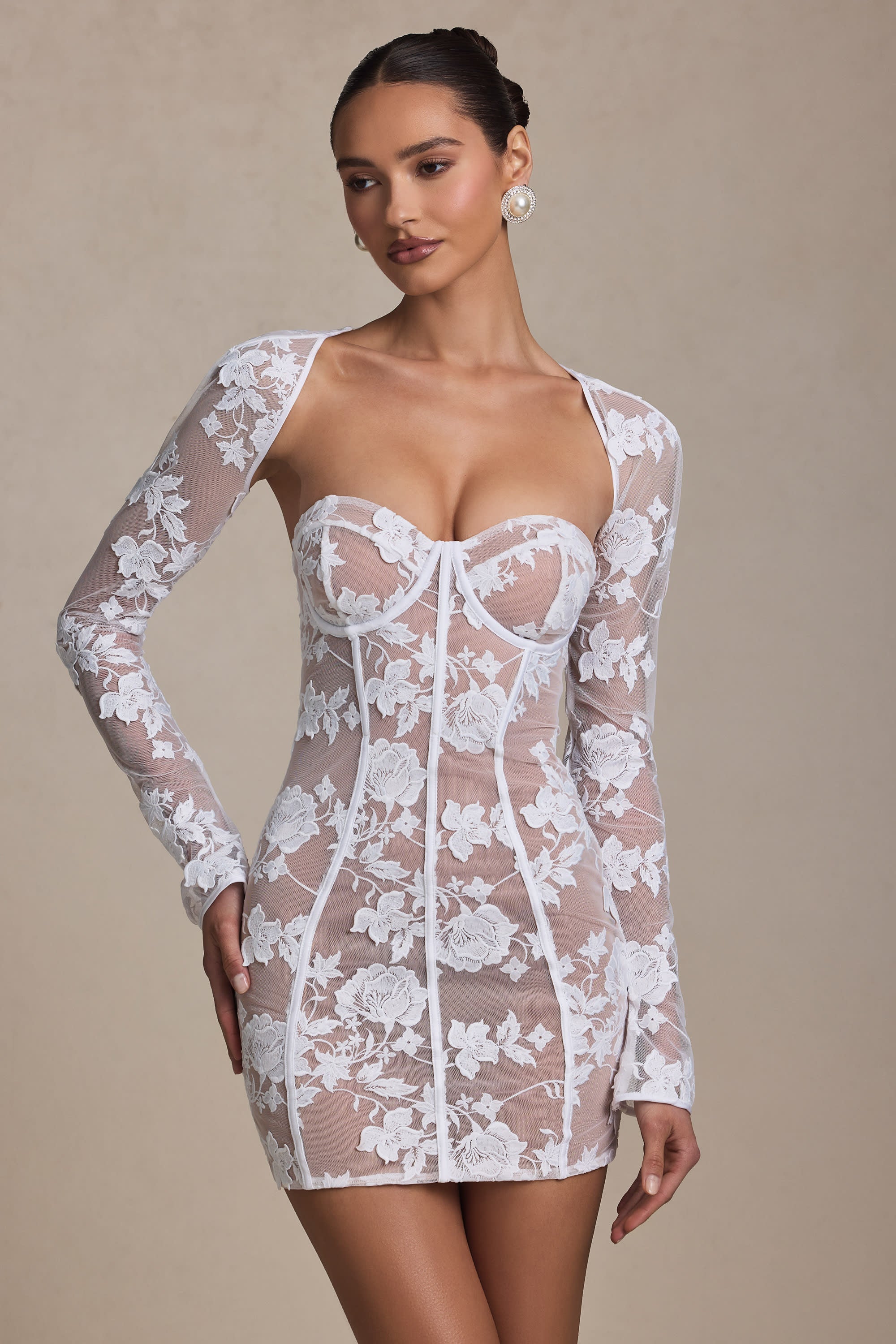 Lace Detail Corset Mini Dress in White