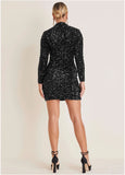 Sequin Velvet Mini Dress Black