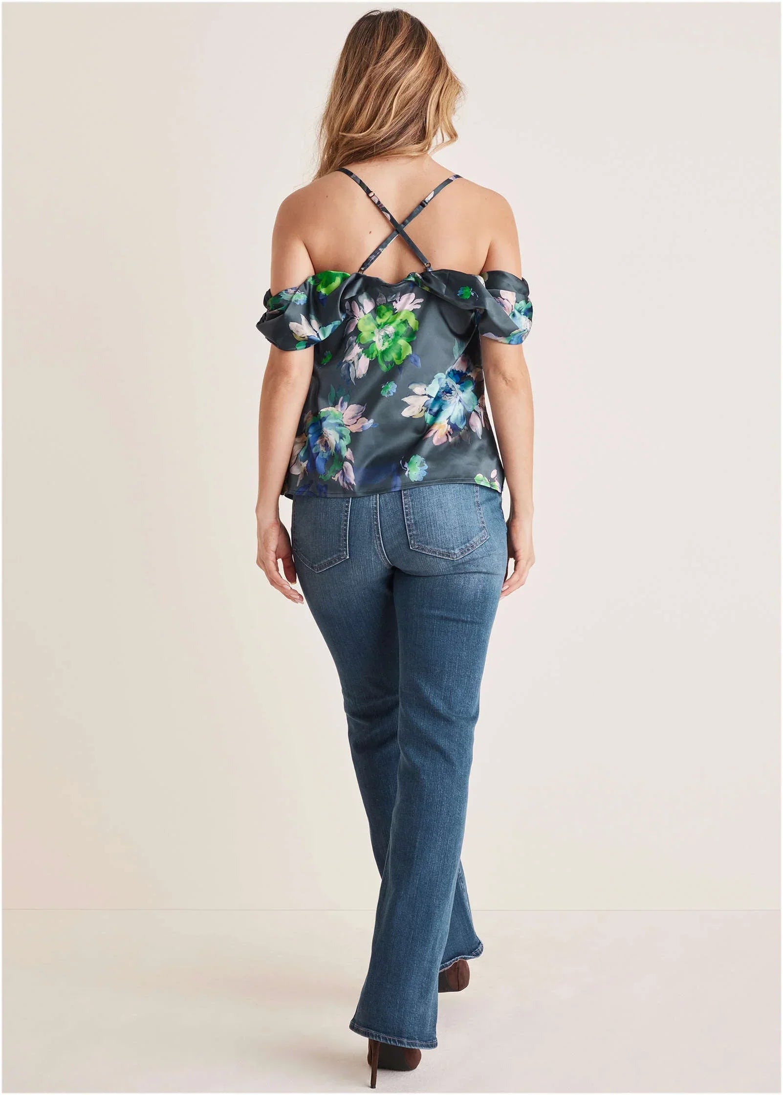 Cold Shoulder Draped Tank Midnight Garden