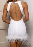 Untamed Aura Sequin Feather Mini Dress White