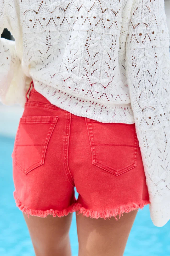 My Favorite Red Acid Wash Button Fly Shorts