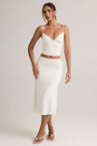 Modal Ruched Mid Rise Midaxi Skirt in White
