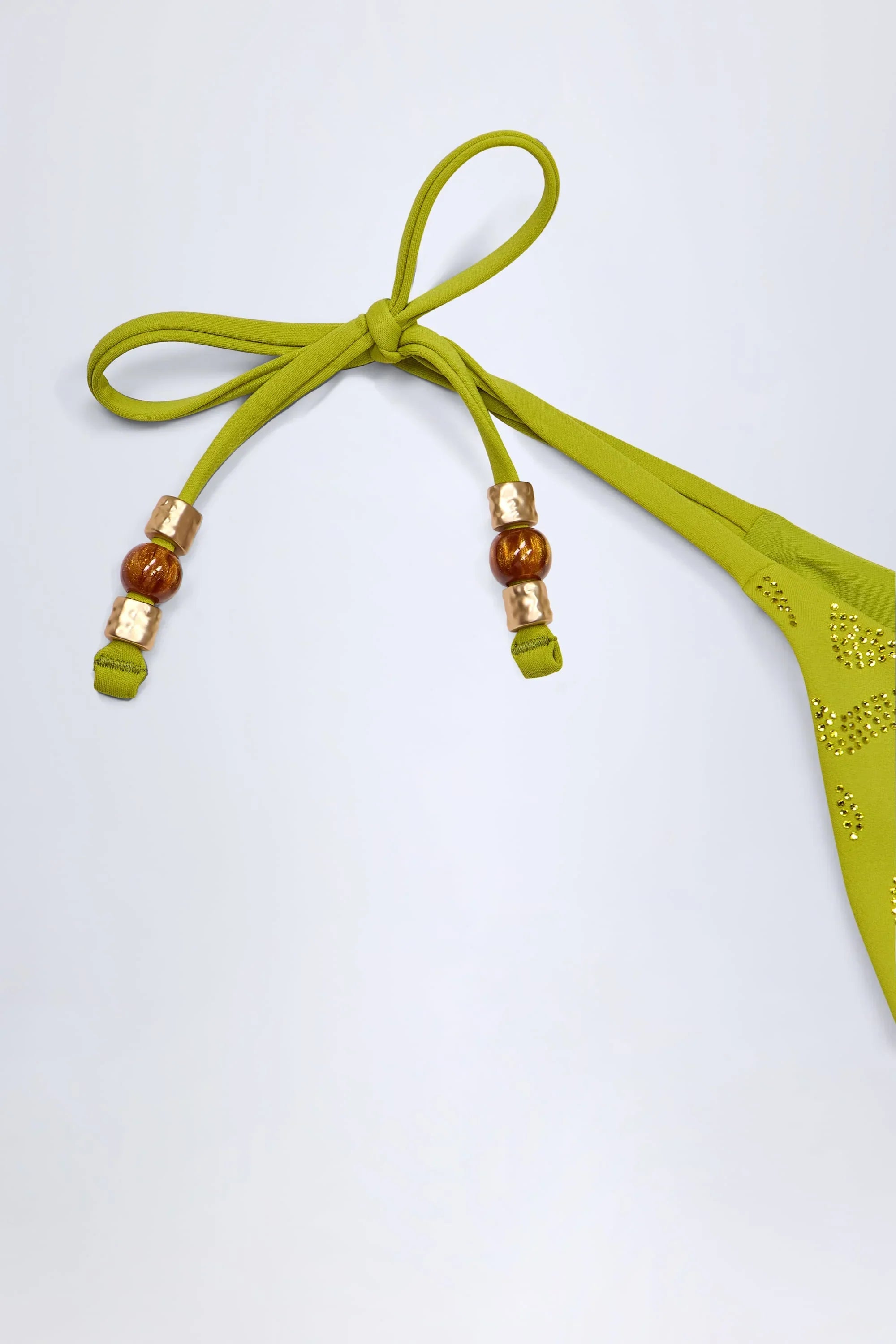 Charm Detail Thong Bikini Bottoms in Olive Green