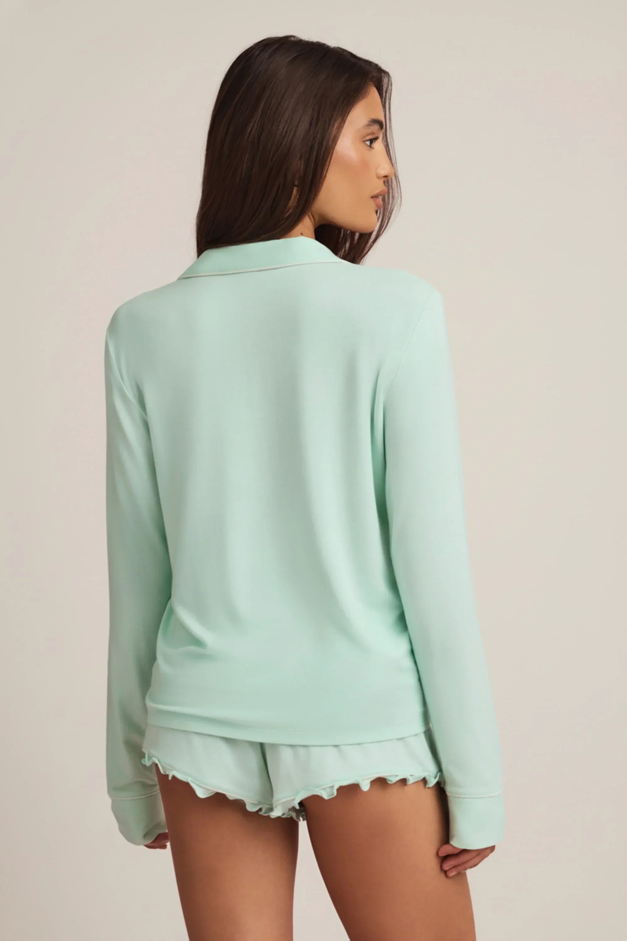 Modal Ruffle Trim Pyjama Shorts in Mint