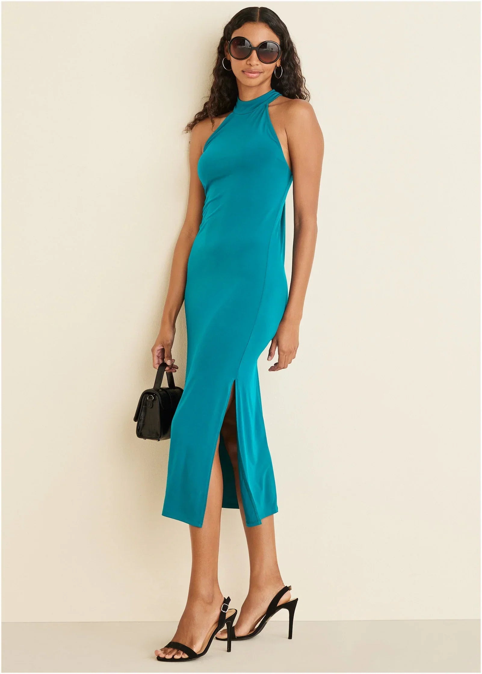 High Neck Midi Dress Teal