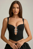 Cut Out Bow Detail Corset Top in Black